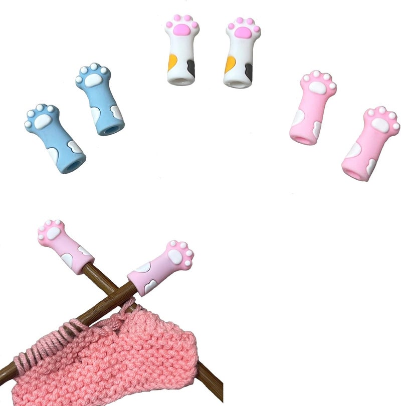 spansee 6 PCS Cat Paw Knitting Stitch Stoppers, Needle Minder, Knitting Needle Point Protectors, Needle Stopper, Knitting Supplies fit Size 11-17 (8mm-12.75mm) Needles - Image 1